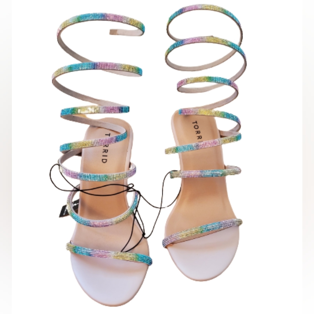 Torrid extra wide width rhinestone lace up heel sandals, 8ww, multicolor - Picture 11 of 13